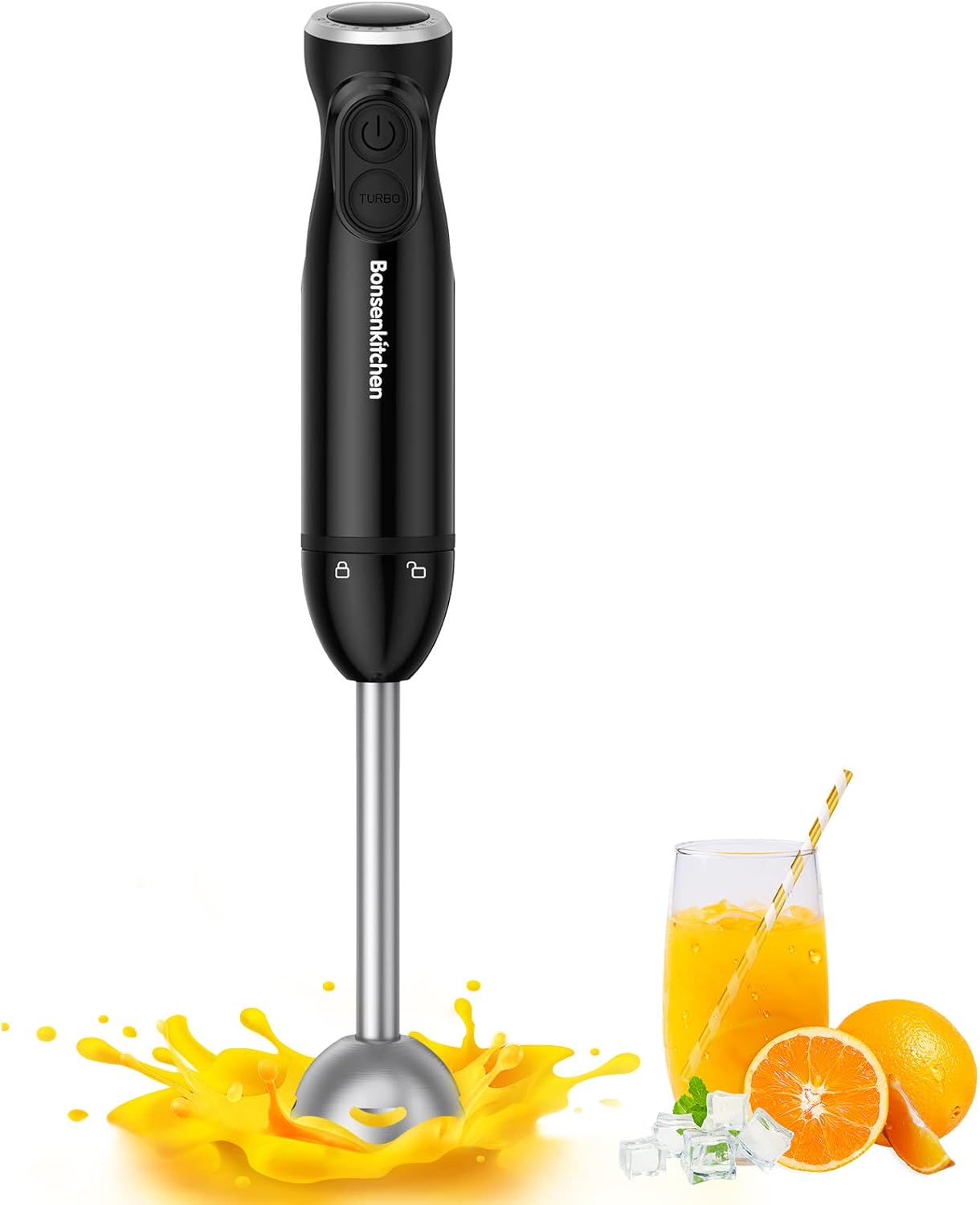 Bonsenkitchen Hand Blender, 12 Speeds Immersion Blender Handheld, Stick Blender Electric with Stainless Steel Blade for Making Baby Food, Soups, Sauce, HB3201 (Black)