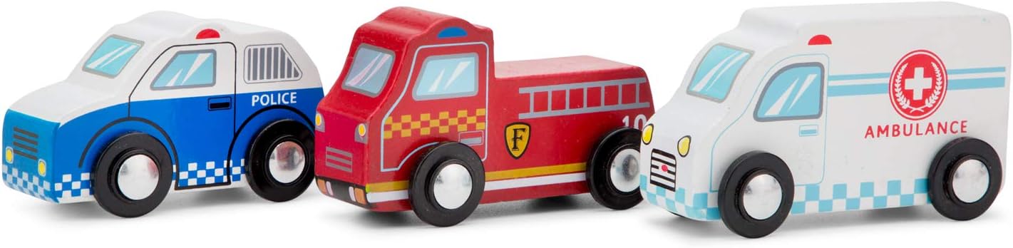 New Classic Toys 11933 3 Wooden Vehicles Set for Toddlers First Cars for One Year Old, Children for Age 18 Months, Multi Color