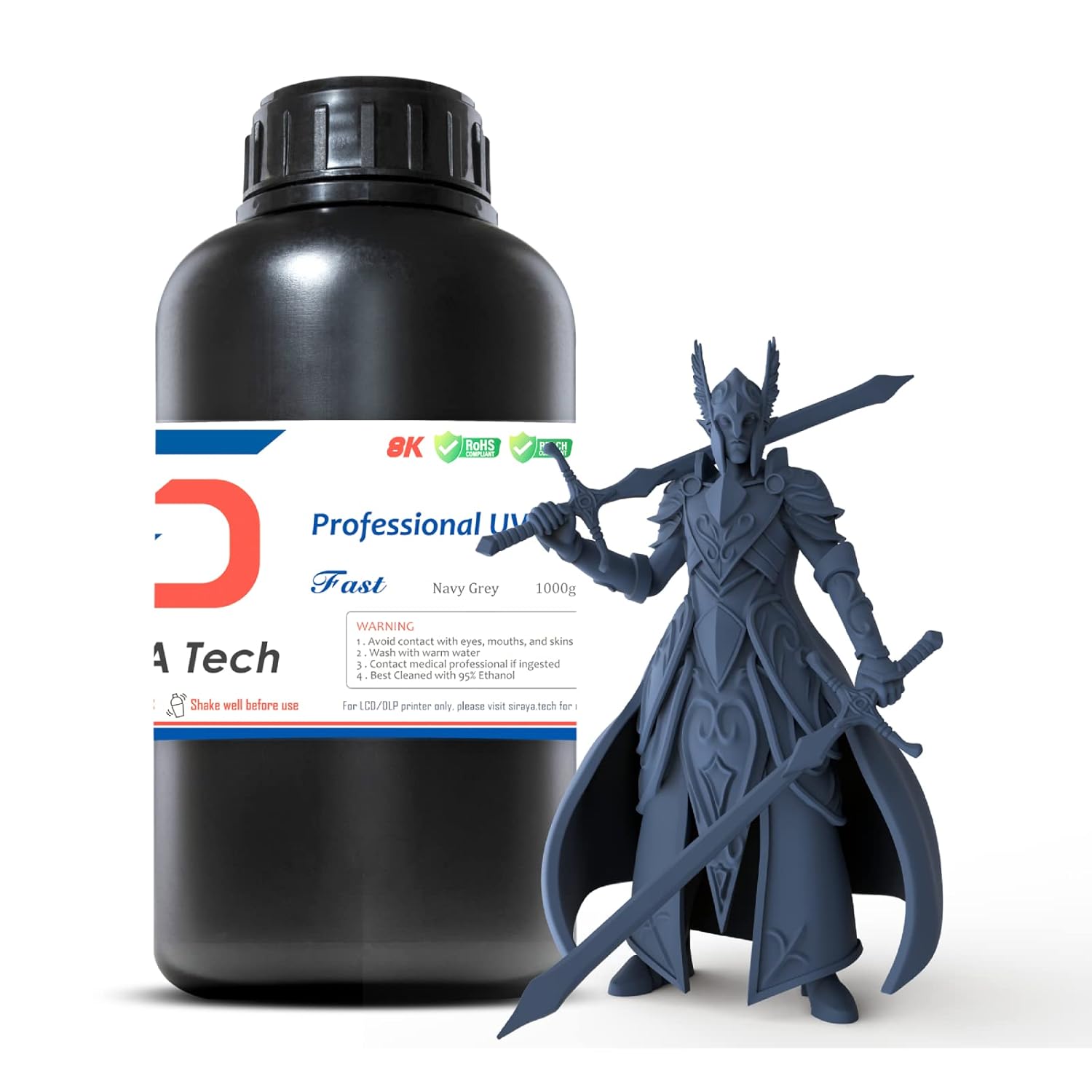 Siraya Tech Fast ABS-Like 3D Printer Resin 405nm UV-Curing Non-Brittle High Precision 3D Printing Liquid Standard Photopolymer Resin for LCD DLP 3D Printing (Navy Grey, 1kg)