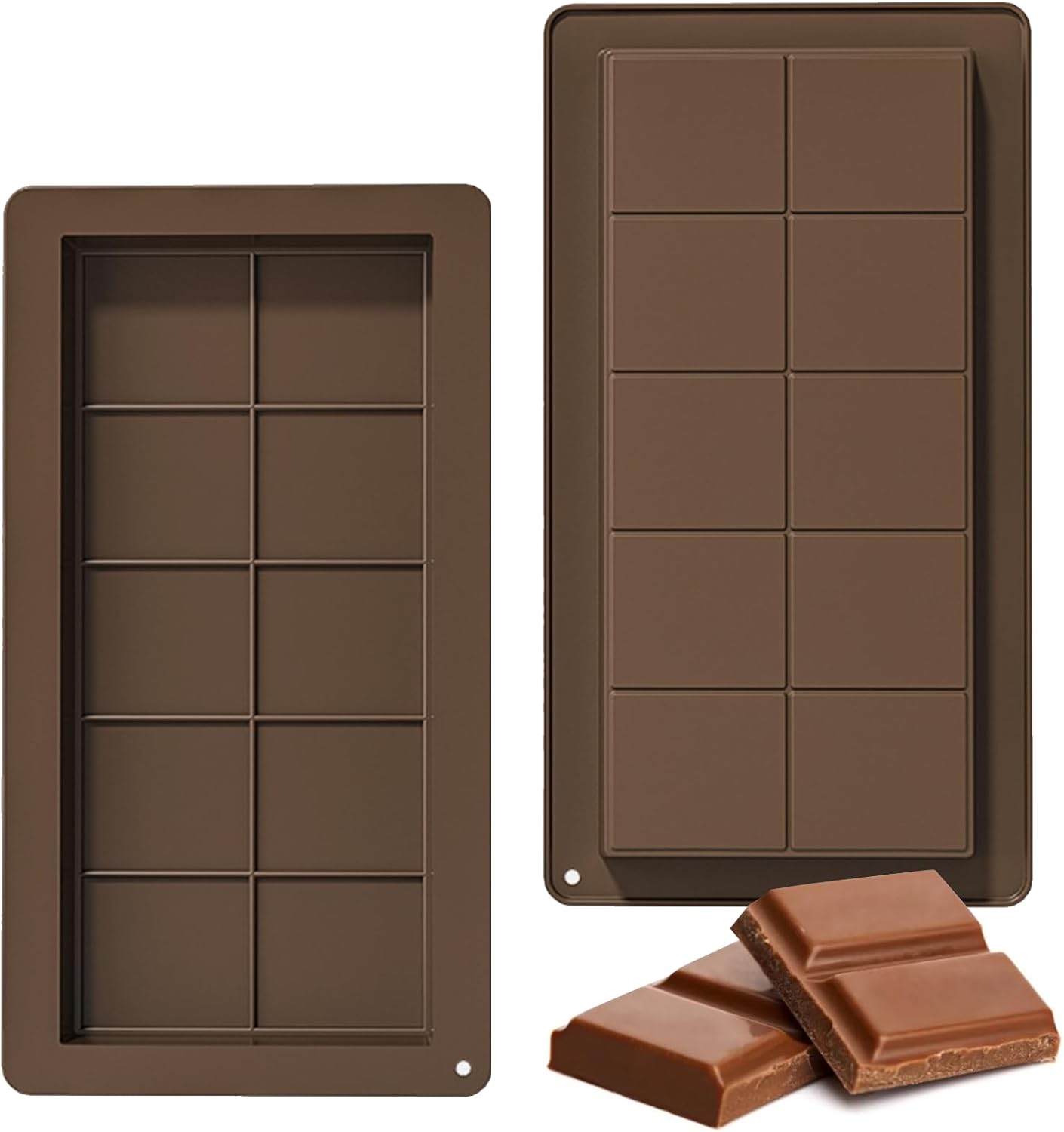 2PCS Deep Chocolate Moulds, 10 Cavity Reusable Deep Chocolate Bar Moulds Silicone, Thick Silicone Candy Bar Molds, Thick Candy Mould for Baking,Molds for DIY Baking Candy Ice Cube Maker
