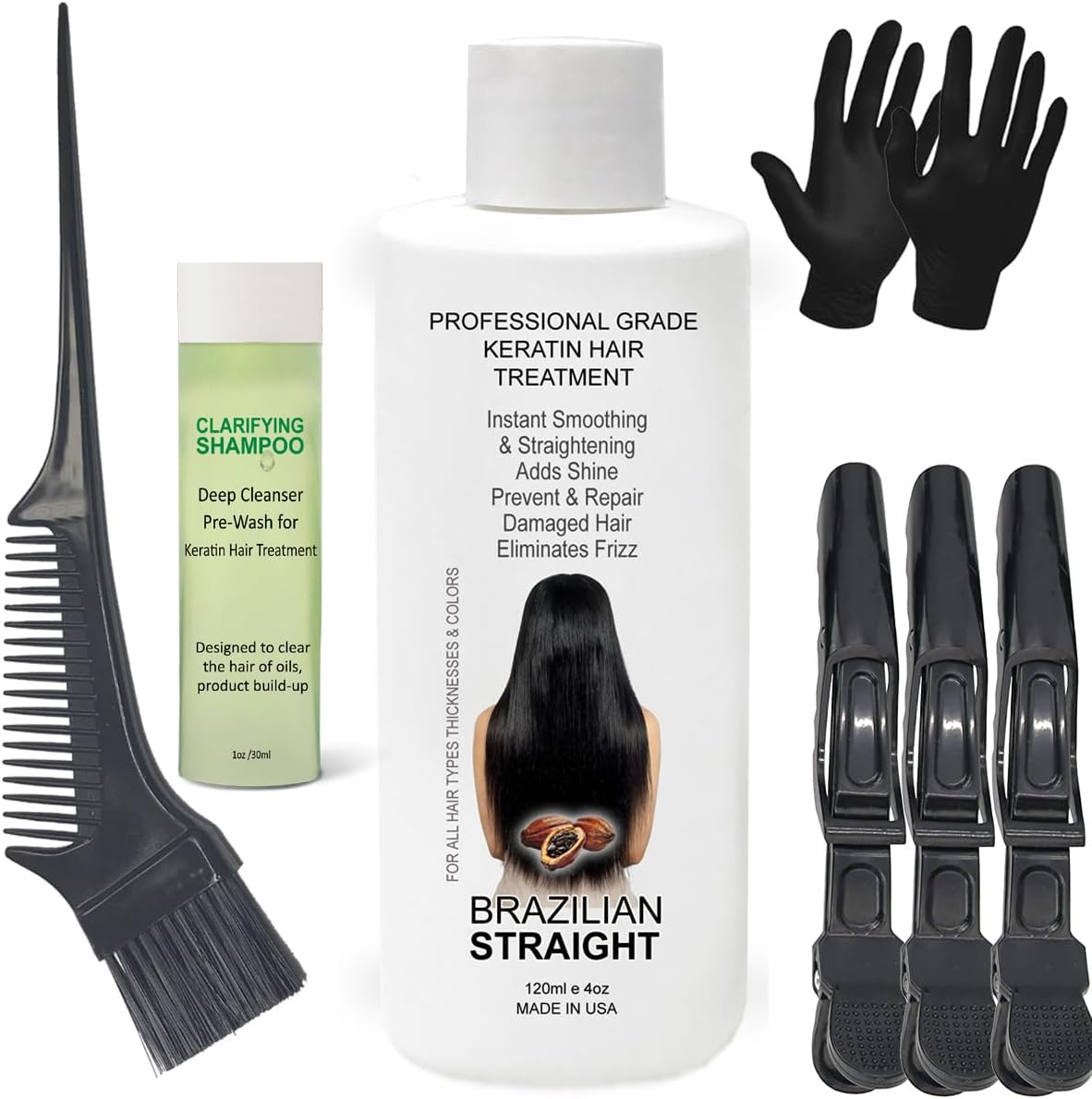 Real BRAZILIAN STRAIGHT Keratin Hair Treatment Straightening Kit Pro Result Keratin Protein Argan oil Collagen Amino Acid Straight shiny Hair Salon Results Lasts 3-9 months (120ml kit)