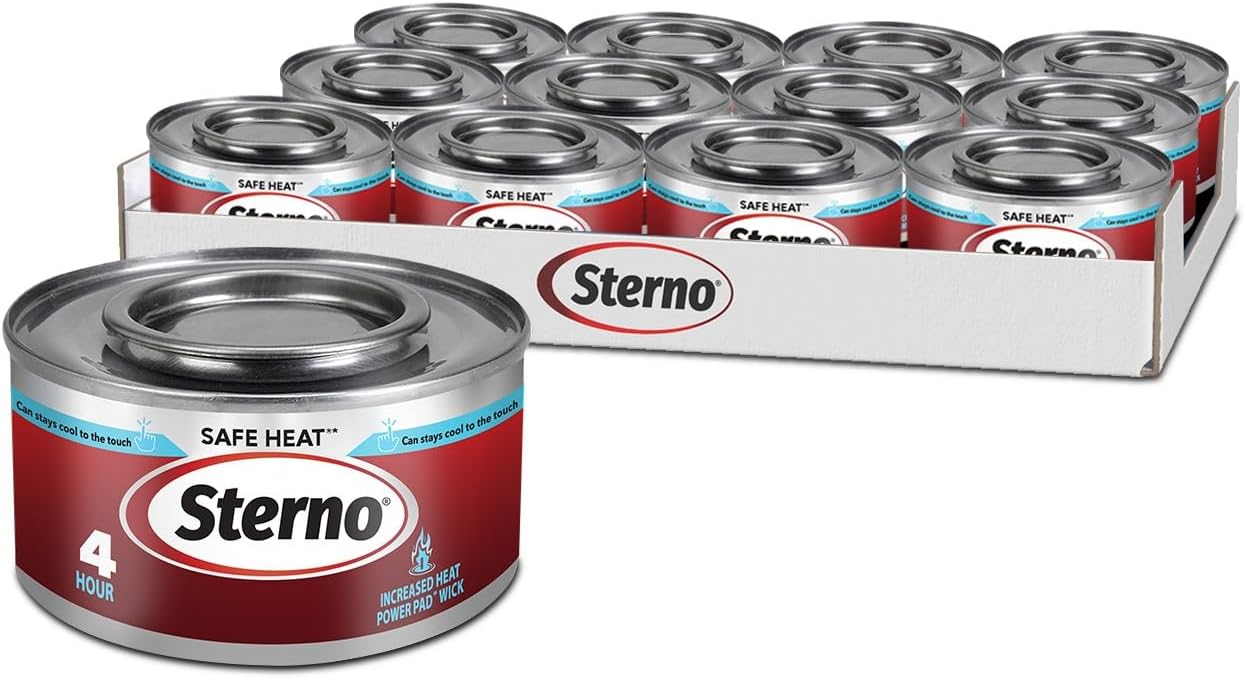 Sterno Fuel Cans - 4-Hour Burn, (12-Pack) Chafing Dish Fuel Can Burners for Food Warmer, Resealable Chafer Fuel Canned Heat, Safe Heat