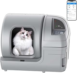 Self Cleaning Litter Box - 100L Large Capacity Cat Litter Box with App Smart Control for Automatic Cleaning, Suitable for Multiple Cats, Gray