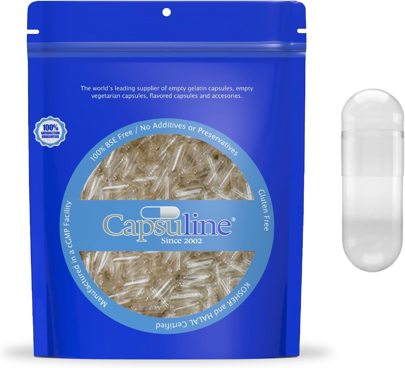 Capsuline Clear Size 00 Gelatin Empty Capsules (100 Count), Kosher Certified, Gluten-Free, Pure Bovine with Unique Lock Technology