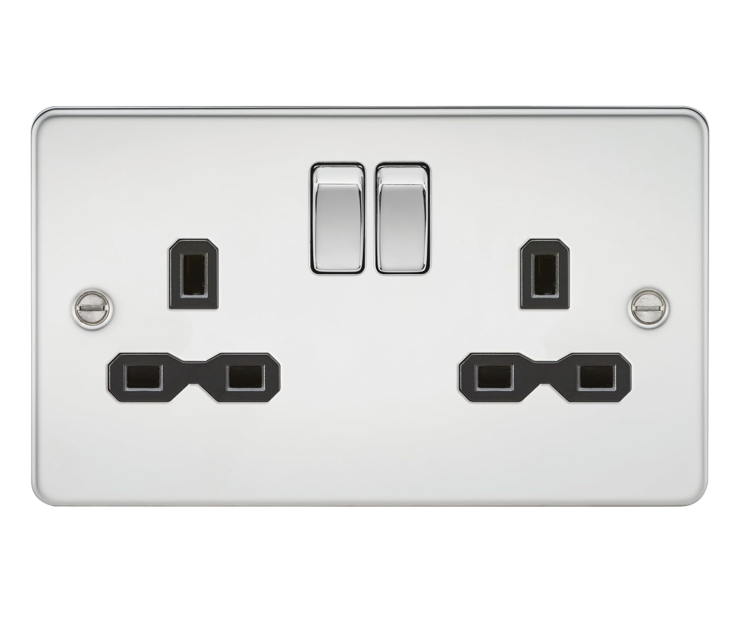 Knightsbridge FPR9000PC Flat Plate DP Switched Socket, Polished Chrome with Black Insert, 13 A, 2G