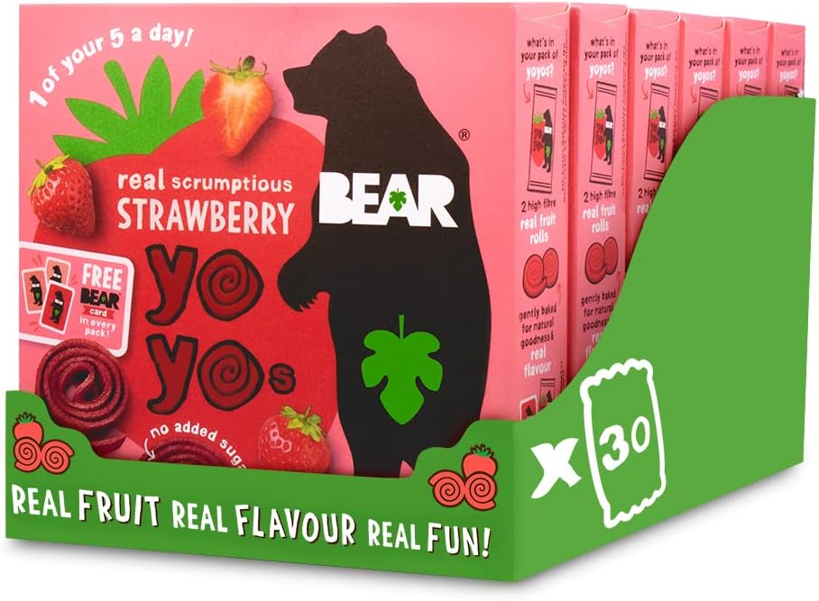 BEAR Strawberry Yoyos - Dried Fruit Rolls - Healthy - Vegan - 20g (30 packs)