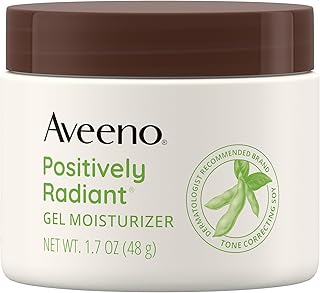 Aveeno Positively Radiant Daily Gel Facial Moisturizer with Hyaluronic Acid & Tone-Correcting Soy, Hydrating & Brightening Gel Face Cream Evens Skin Tone & Texture, Hypoallergenic, 1.7 oz