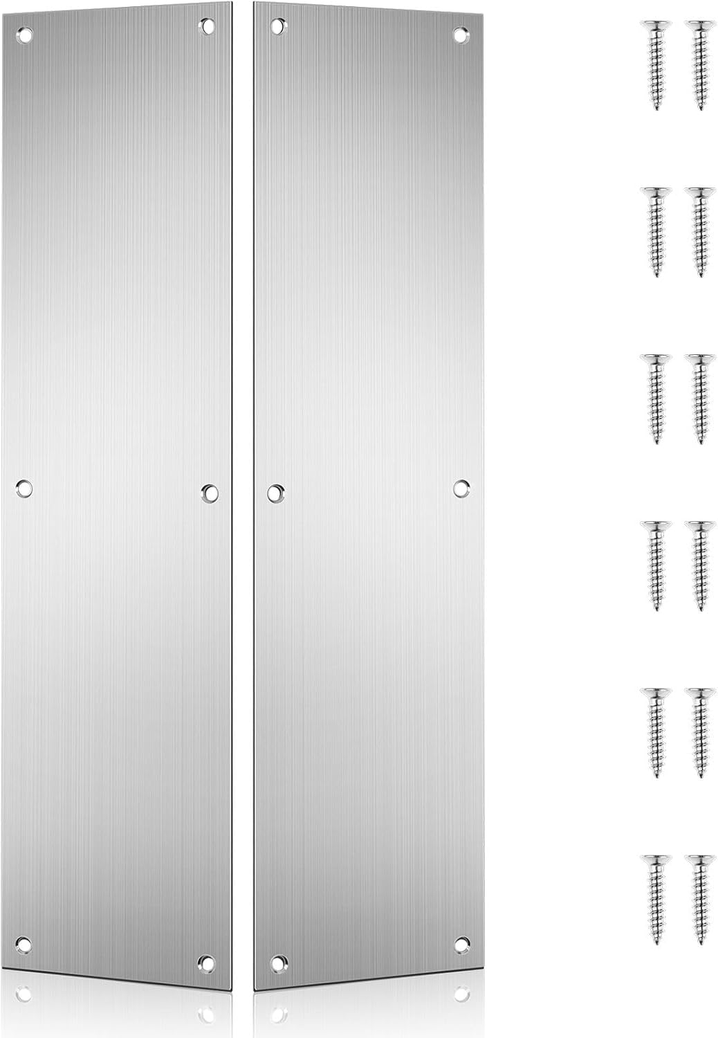 2 Pcs Push Door Plate 15x3.5" Stainless Steel Door Push Plate Door Kick Plate,Brushed Doorplate Door Proection Metal Plate with 12 Screws for Door Interior Exterior(Silver)