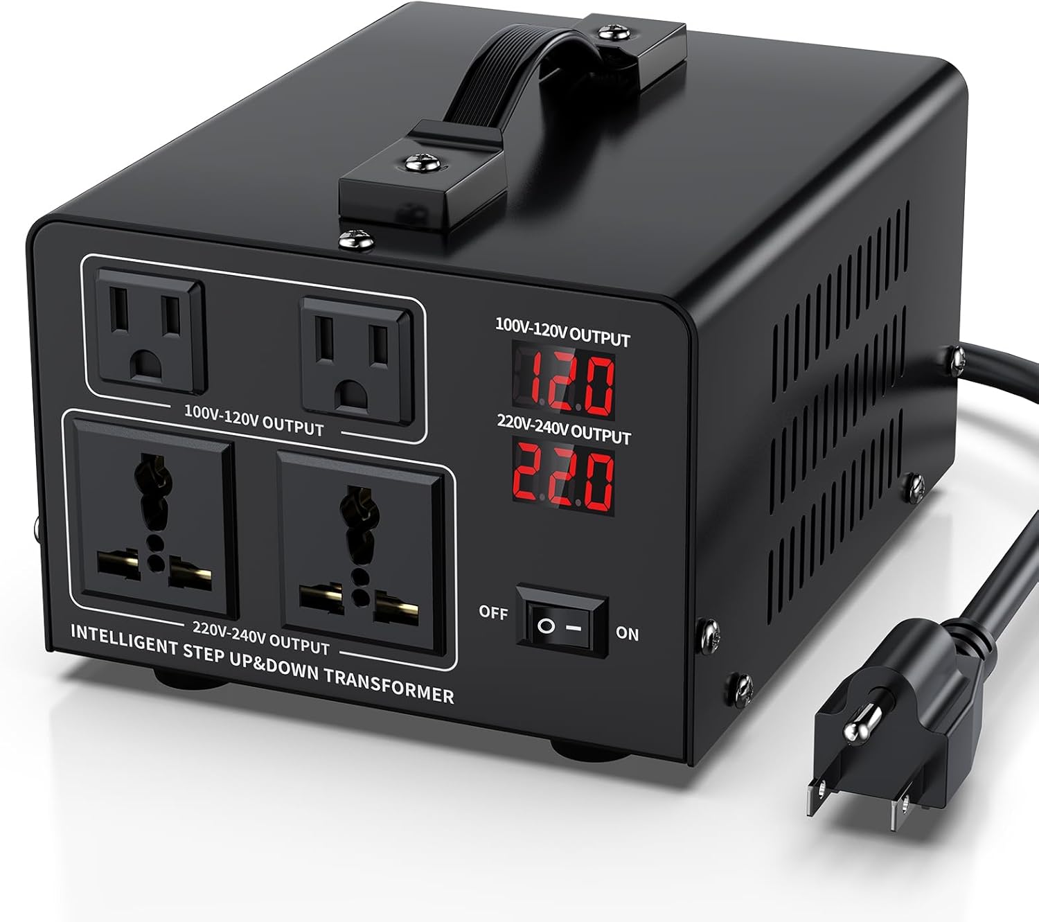 1000W Voltage Converter Transformer Step Up 110V/120V to220V/240V or Step Down 220V to 110V AC Power Converte, Circuit Breaker Protection, 2 US sockets, 2 Universal sockets, LCD Display