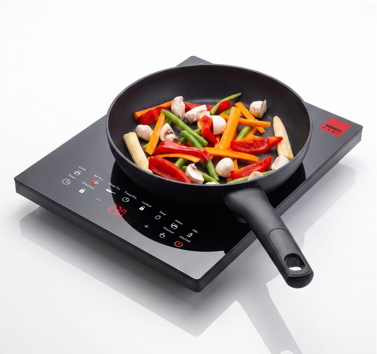 Sensio Home Electric Digital Induction Hob with 8 Temperature & Power Settings, 6 Cooking Modes, Timer, Overheat Protection, Auto Off, Child Safety Lock, Black