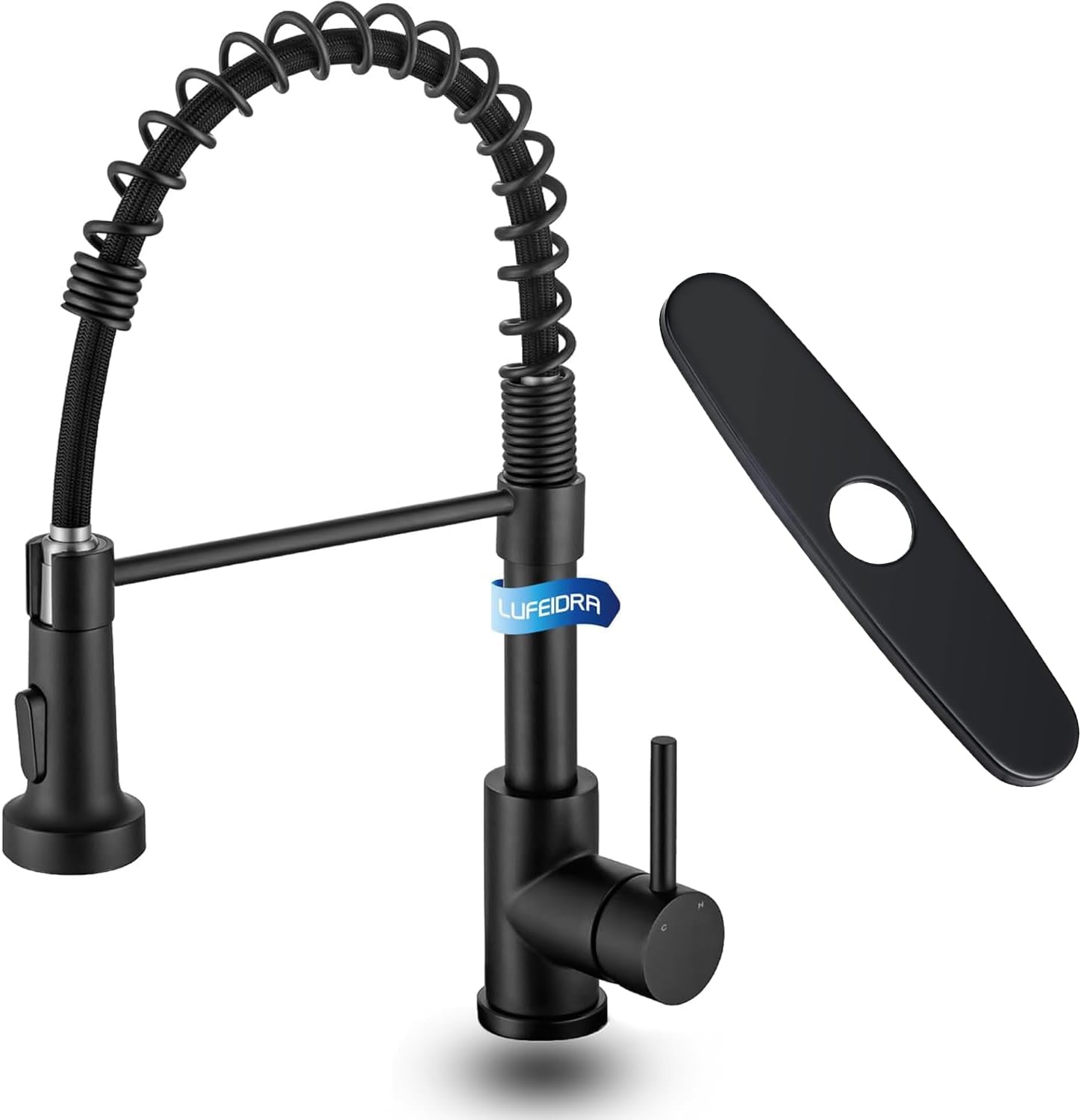 LUFEIDRA Black Kitchen Faucet with 10'' Sink Faucet Hole Cover, Matte Black