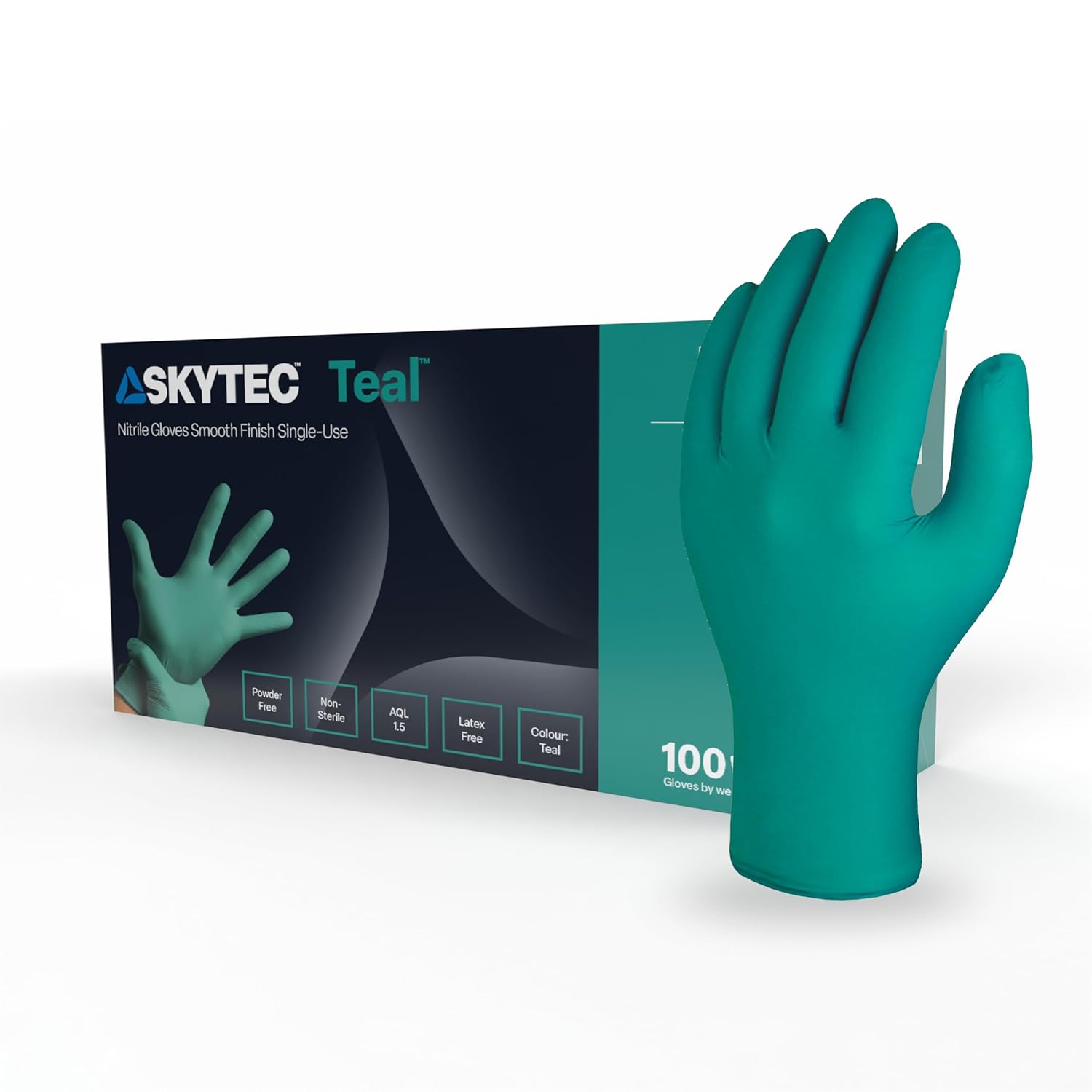 Skytec Premium Teal Nitrile Gloves - Pack of 100 Latex-Free Disposable Gloves - Non-Sterile, High Grip Surgical Gloves for Medical, Food, & Cleaning - EN 455/374 PPE Certified - Large