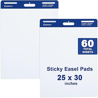 Comix Sticky Easel Pad, 25 x 30 Inches Flip Chart Paper for Teachers, Large Self Stick Easel Paper for Office School Classroom Supplies, 30 Sheets/Pad, 2 Pads/Pack
