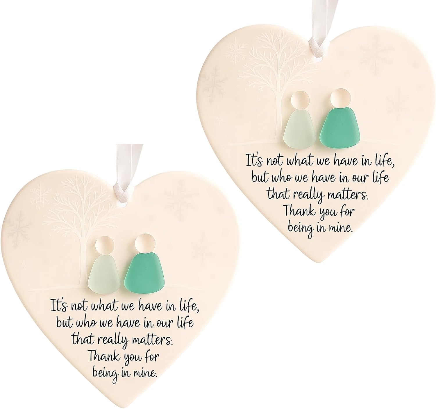 WORUIB 2 Pcs Sea Glass Art, Heart-Shaped Sea Glass Friendship Decor, For Ocean Theme Home Decoration For Christmas Birthday