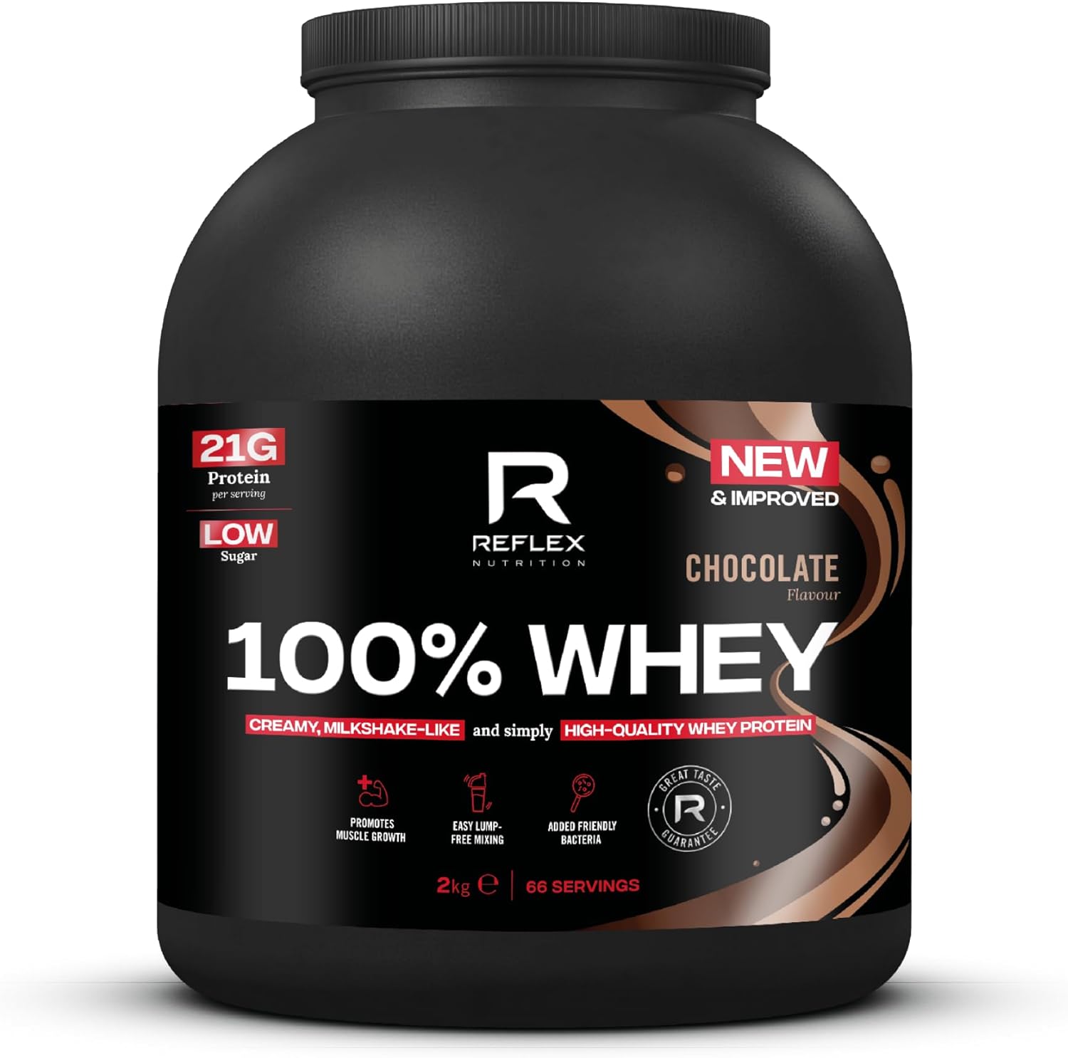 Reflex Nutrition 100% Whey Protein - 80% Pure Whey Protein - EAA Amino Acids - No Added Sugar - Whey Protein Powder for Pre Workout & Post Workout Recovery (Chocolate, 2kg, 66 Servings)