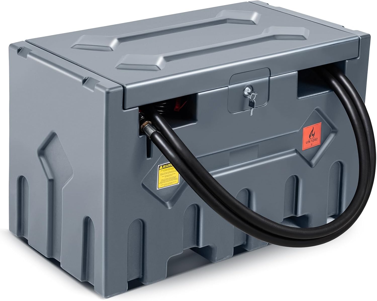 Portable 52 Gallon Fuel Tank with Pump for Diesel,Portable Fuel Tank with 12V Electric Fuel Transfer Pump and 15ft Rubber Hose,10.6GPM Flow Rate,Diesel Fuel Transfer Tank for Easy Transportation (Gray)