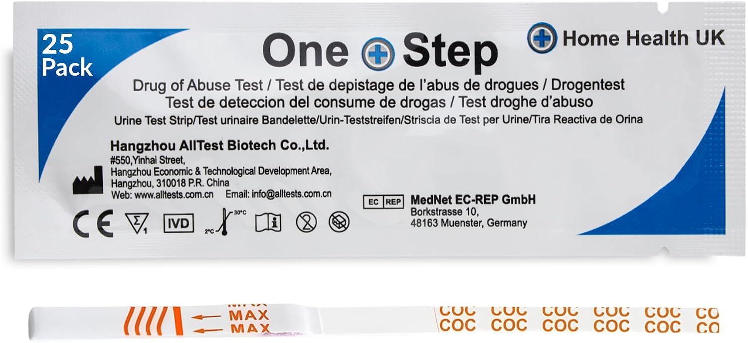 25 x Drug Testing Kits Cocaine Single Urine Test Strips One Step (25 Tests)