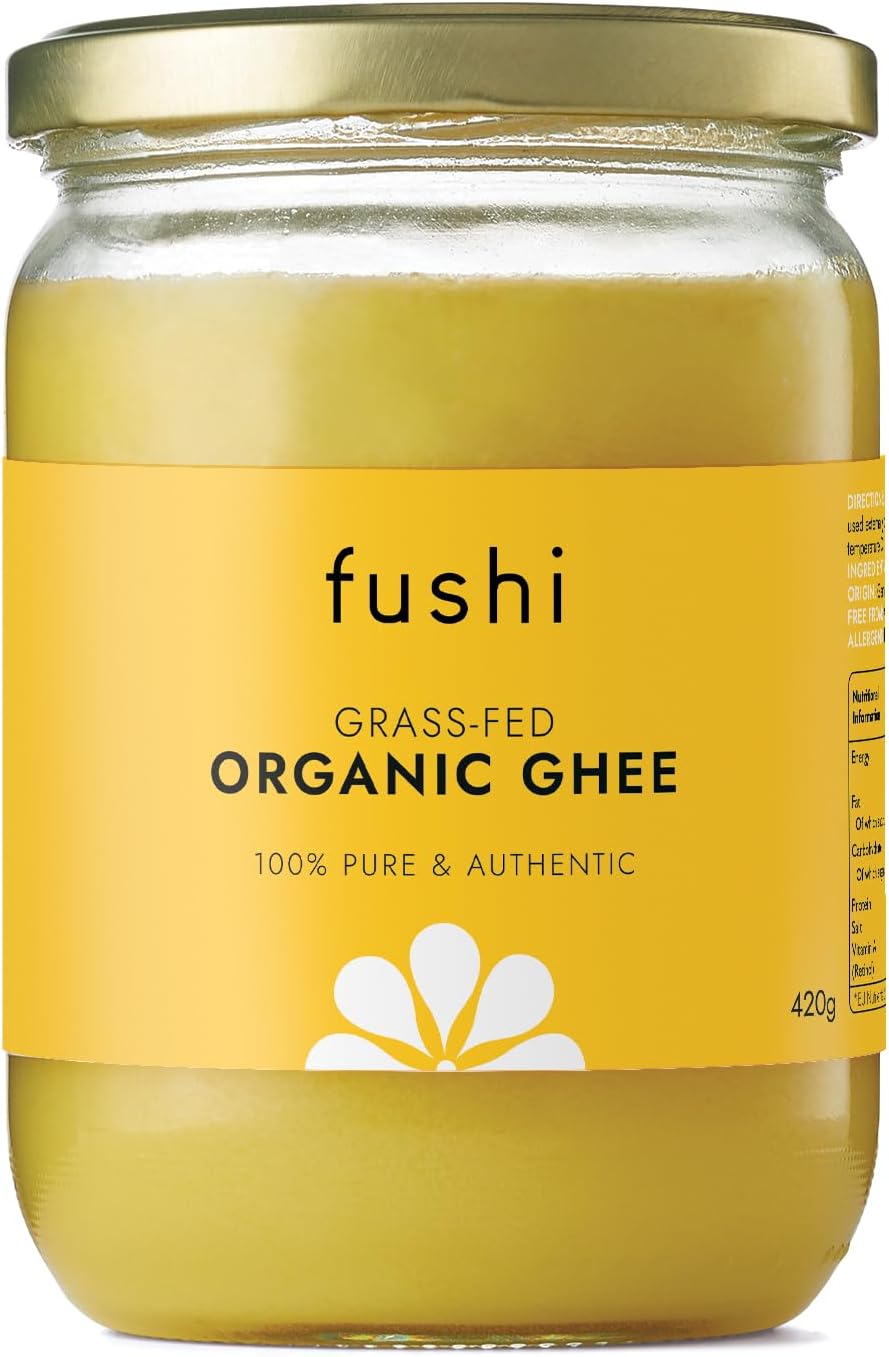 Fushi Organic Ghee 420g – Organic Certified | English Ghee | Vegetarian, Clarified Pure Ayurveda Grass Fed Butter | Ghee Butter from Free Range Grass Fed Cows | Healthy Cooking, Nutrition