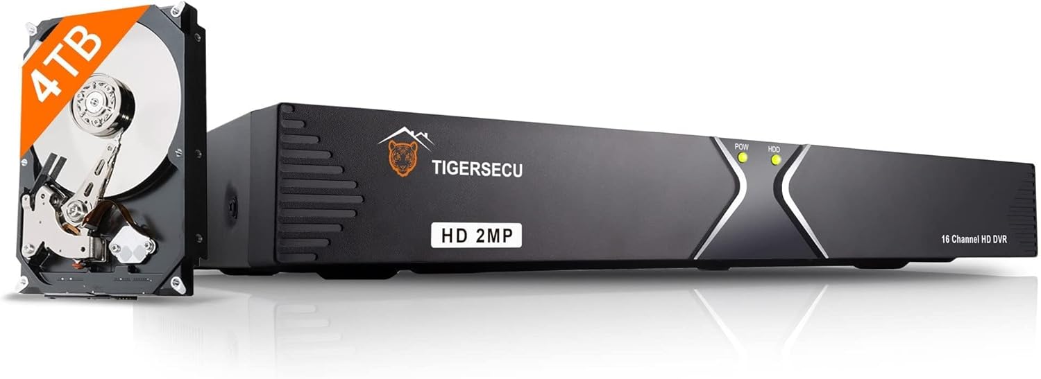 TIGERSECU Super HD 1080P 16 Channel DVR Security Recorder with 4TB Hard Drive, Hybrid 6-in-1 CCTV DVR Recorder Compatible with 2MP and 5MP TVI, AHD, CVI, Analog, RS485 PTZ and IP Cameras