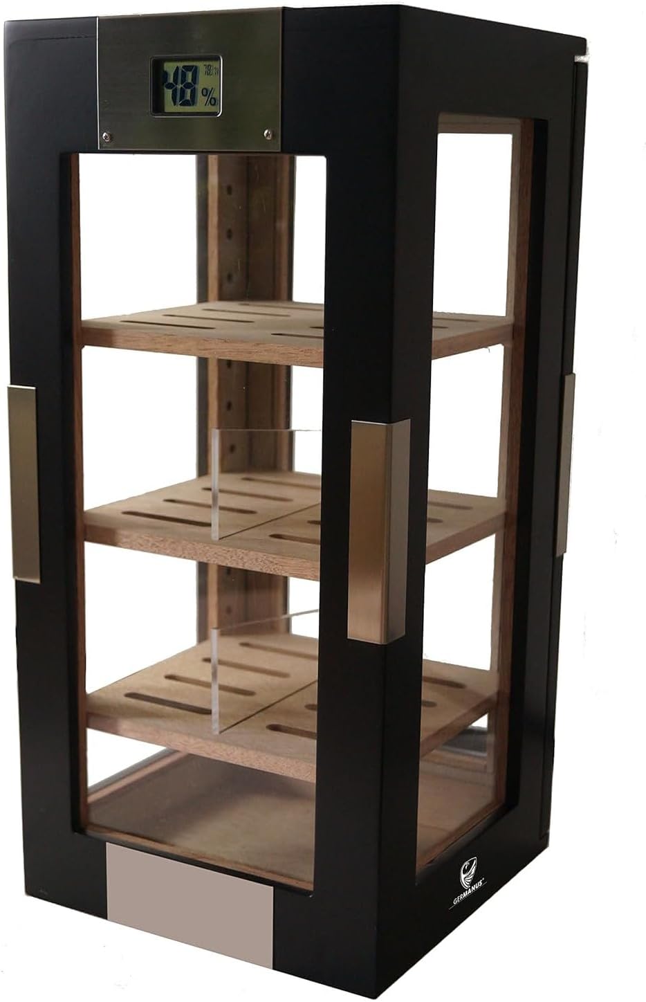 GERMANUS “Turricula” Humidor with Digital Hygrometer and GERMANUS Crystal Humidifier in Black