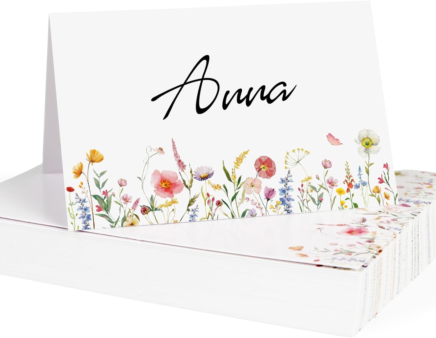 50pcs Wedding Place Cards Flower Name Cards for Table Setting Tented for Wedding Birthday Christmas Party Decorations