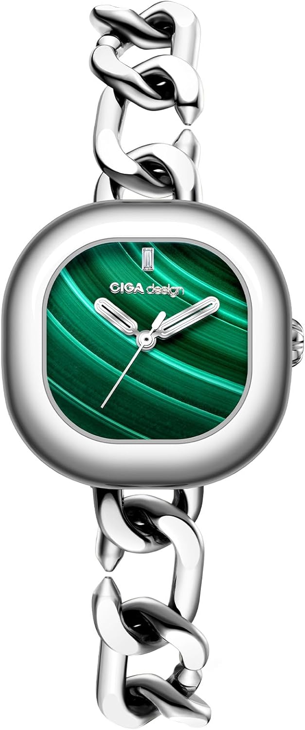 CIGA Design Watches for Women Aglaia Collection Quartz Watch, Gem-Set Bezel, Elegant Mother-of-Pearl Dial, Refined Leather Strap with Buckle for Women Watch