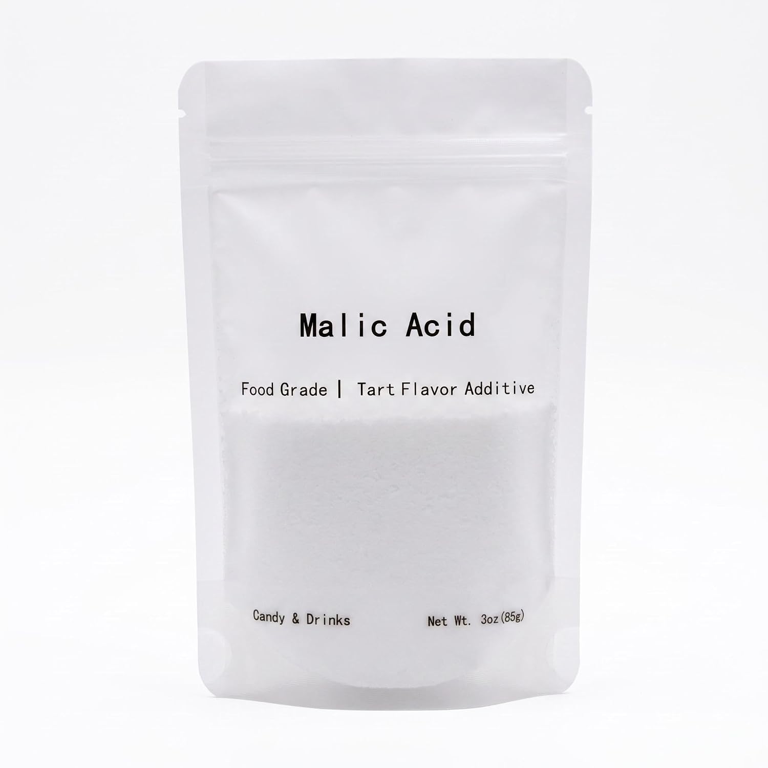 Malic Acid, Food Grade Sour Powder - for Beverages, Jams, Sour Candy, Juice, Baking, Wine, Balances Sweetness. (3 oz)