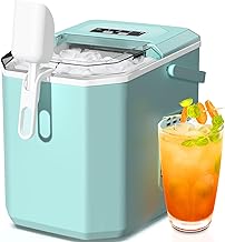 ZAFRO Countertop Ice Maker,Portable Ice Machine with Carry Handle,Self-Cleaning,Basket and Scoop,9 Cubes in 6 Mins,26.5lbs/24Hrs,2 Sizes of Bullet Ice,for Home,Kitchen,Party,Black,Green