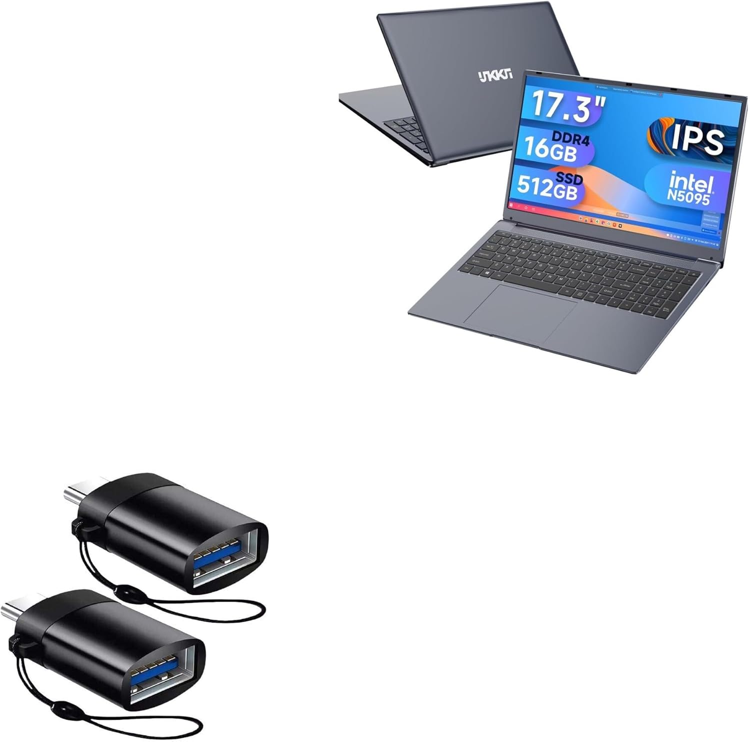 BoxWave Cable Compatible with IJKKJI MTL1561 Windows 11 Laptop (17.3 in) - USB-C to A PortChanger (2-Pack), USB Type-C OTG USB Portable Keychain - Slate Black