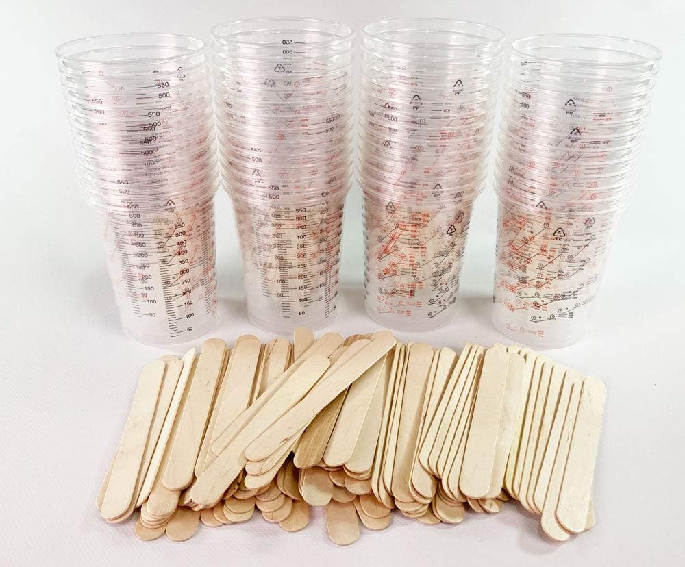 Resin Mixing kit/Paint Mixing kit, 50 pots 100 Wood Mixing Sticks by Swindon Composite Supplies™ (50 Mixing Cups - 100 Mix Sticks)