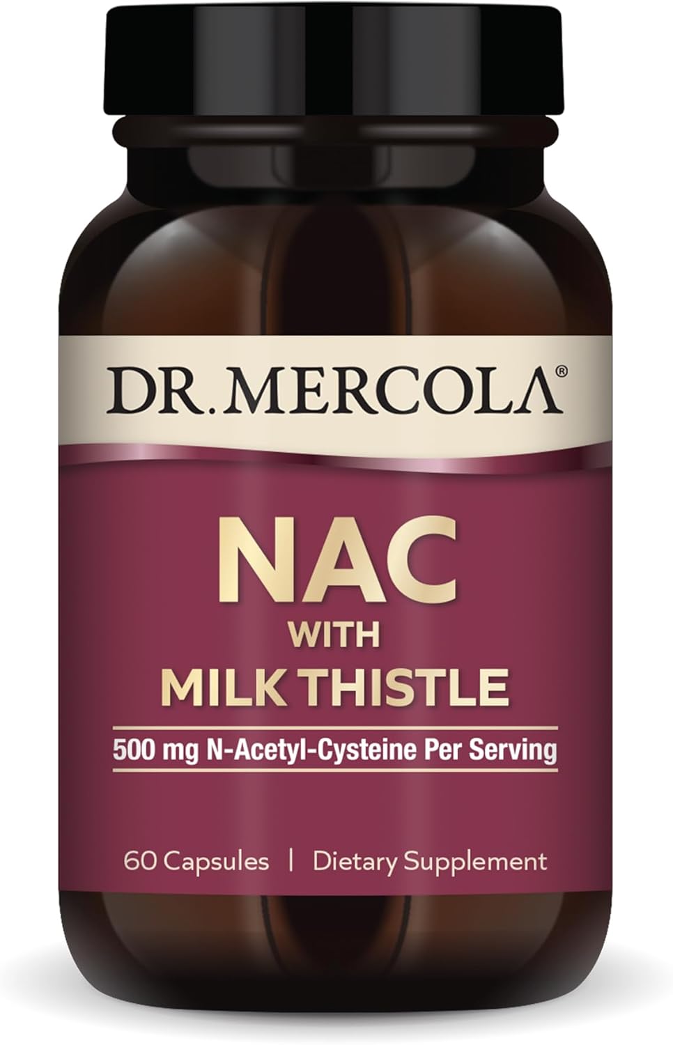 Dr. Mercola NAC with Milk Thistle, 30 Servings (60 Capsules), 500 mg N-Acetyl-Cysteine Per Serving, Dietary Supplement, Supports Normal Detoxification Processes, Non-GMO