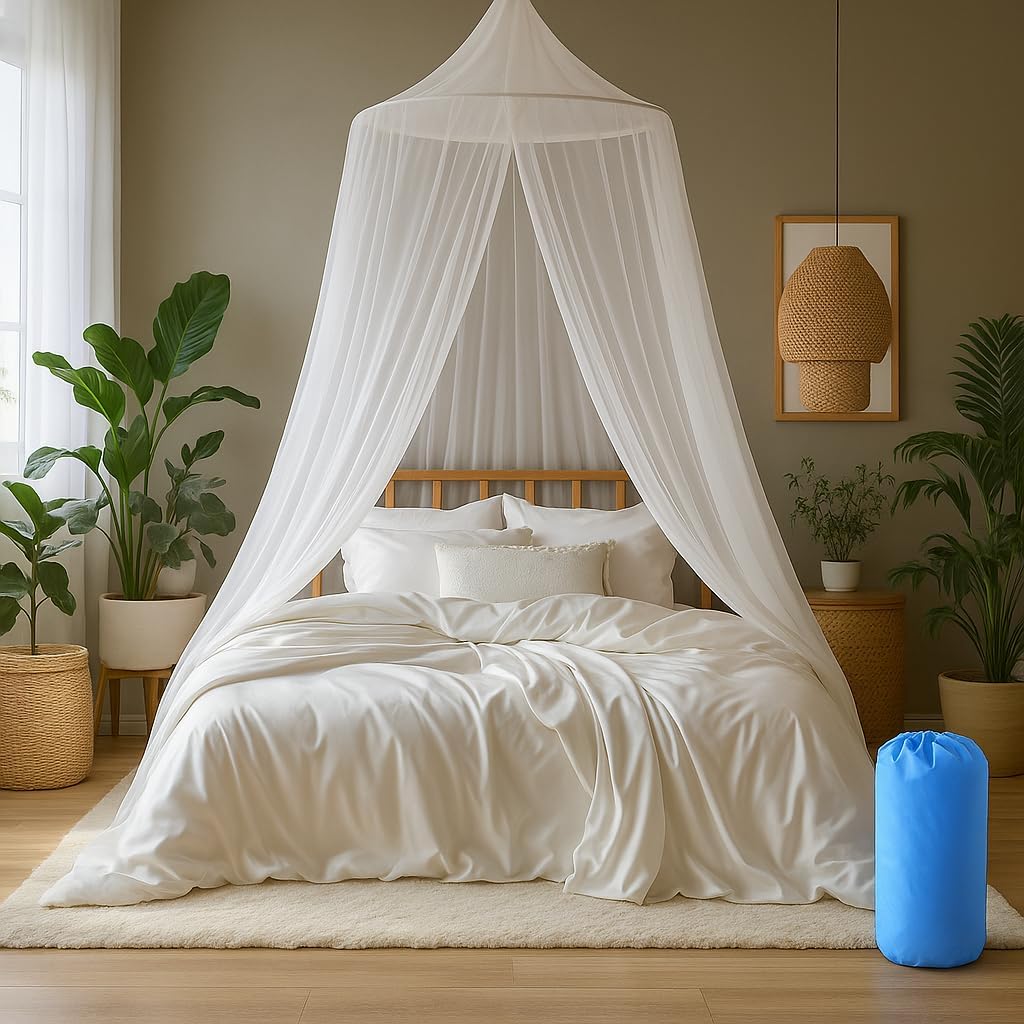 ZUFIO Mosquito Net for Single or Double Bed, Travel Mosquito Net– Spacious, Portable Dome Canopy – Quick & Easy Setup for Hassle(White)