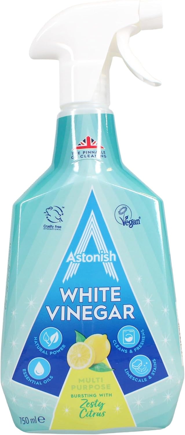 Astonish Multipurpose Cleaning Spray with White Vinegar, Powerful Cleaning for Surfaces, Zesty Lemon Scent, 750ml