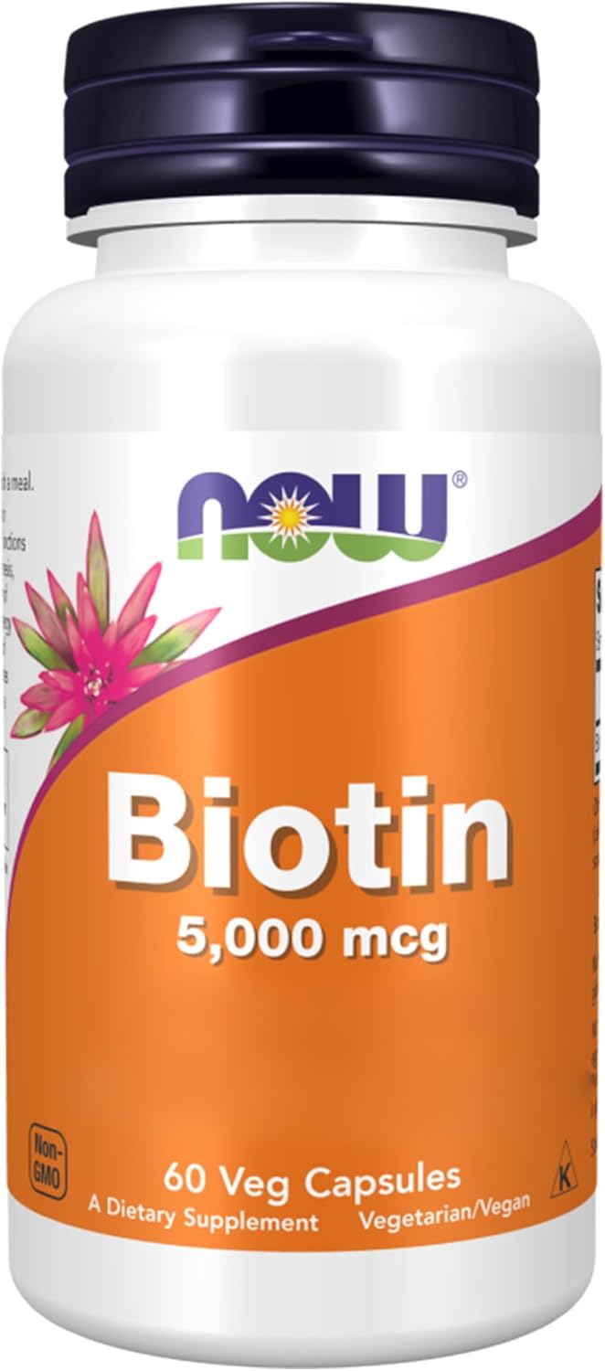 Now Foods, Biotin, 5000mcg, Vitamin B7, High Dose, 60 Vegan Capsules, Gluten Free, Soy Free, Vegetarian, Non GMO