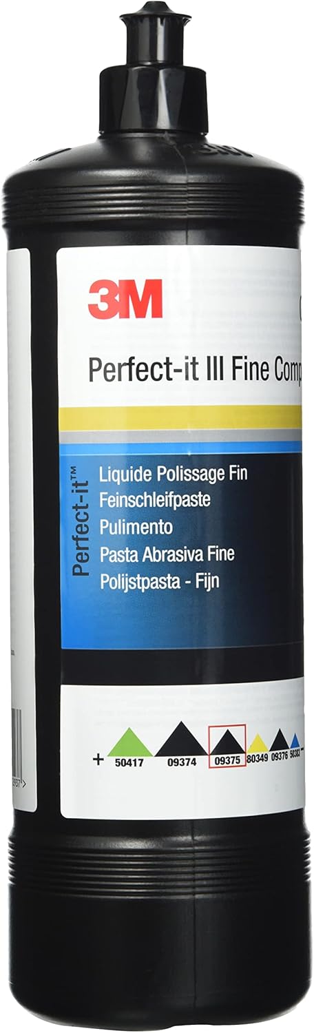 3M Perfect-it III Fine Compound Polish 09375, Remove Fine Grade Sanding and Car Wash Scratches, Gives a High Gloss Finish Paint, 1.0l Bottle