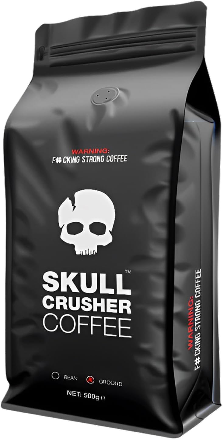 Skull Crusher High Caffeine Premium Dark Roasted Coffee - Rainforest Alliance Certified, Warning: World's Strongest, Fresh Roasted, 350mg Caffeinated Ground Coffee 500g