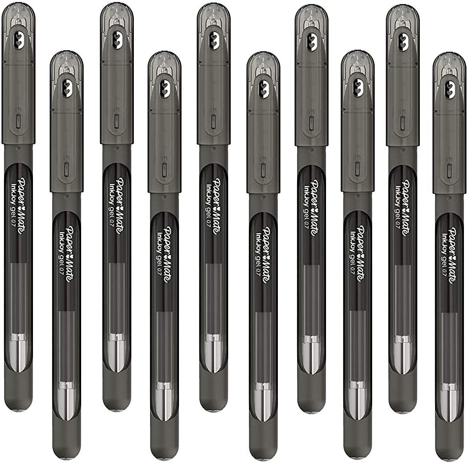 Newell Brands 10x Paper Mate InkJoy Capped Gel Ink Pens Assorted Colours 0.7mm Medium Point Nib Tip Adult Colouring Set (Black)