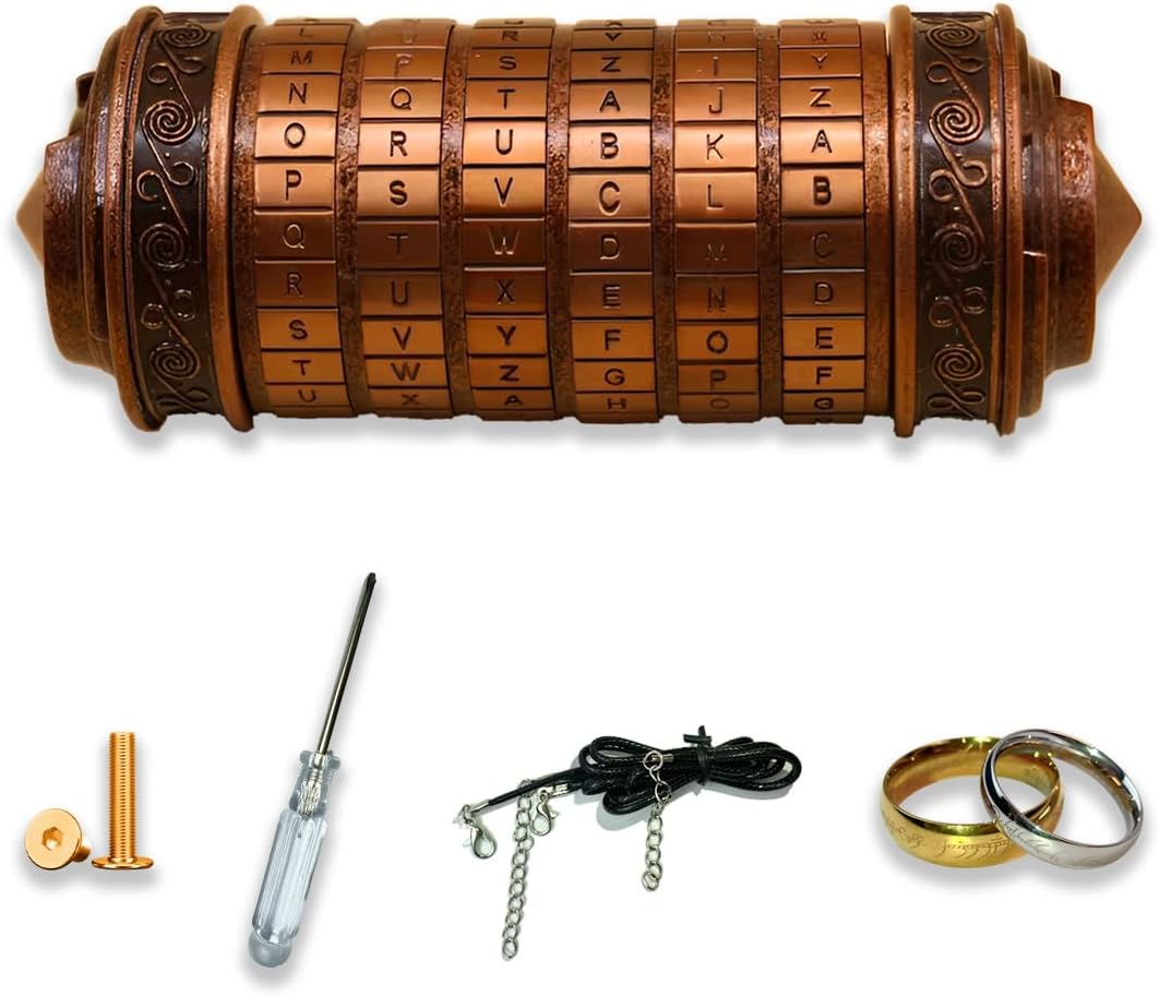 Da Vinci Code Cryptex Fun Mystery Box Mini Bronze Lock Cryptex Puzzle Box with Hidden Compartments, Valentine's Day Gifts for Her Him, Anniversary Birthday Gifts, Puzzle Box for Men Women (DFQ-2)