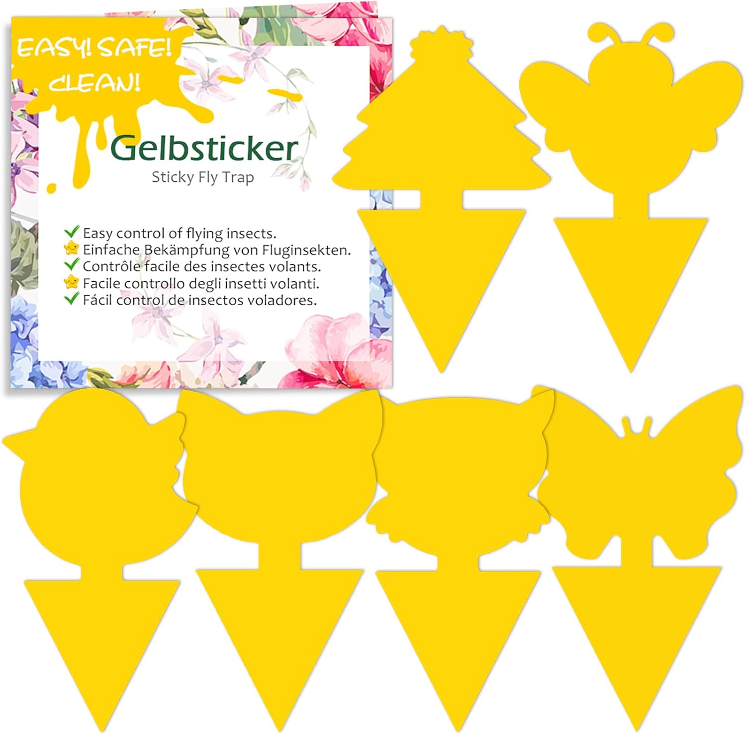 Blooven 60 PCS Fruit Fly Traps, Double-sided Fungus Gnat Sticky Catcher For Multiple Insects, Plant Fly Control Indoor (60 PCS Yellow)