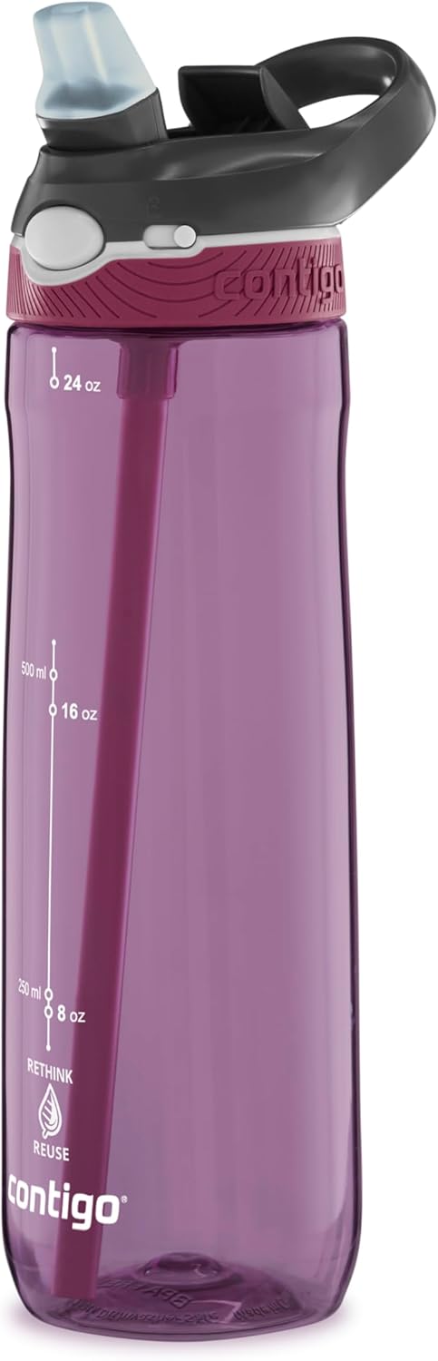 Contigo Ashland Autoseal Water Bottle with Flip-Straw | Large 720ml BPA Free Drinking Bottle | Sports Flask | Leakproof
