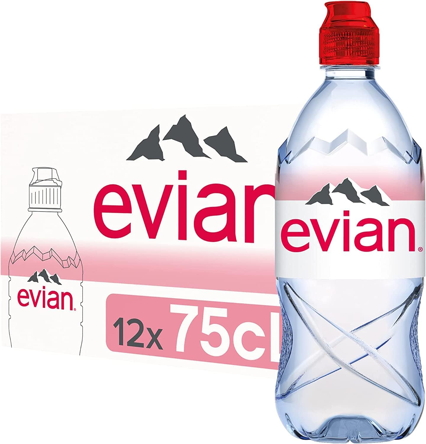 Evian Natural Mineral Water 750ml Sports Cap (Pack of 12 x 75cl)