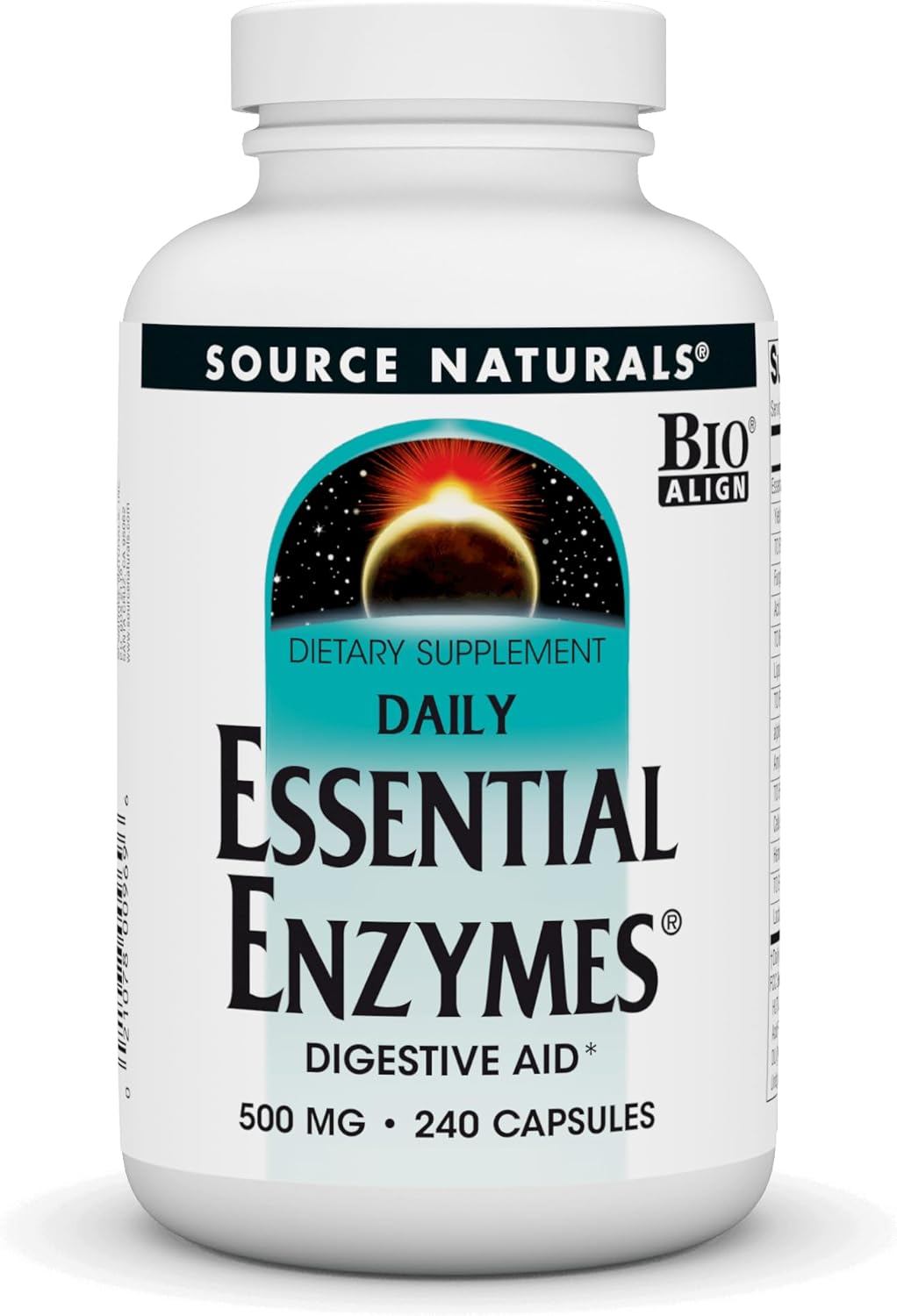 Source Naturals Essential Enzymes 500mg Bio-Aligned Multiple Enzyme Supplement Herbal Defense for Digestion, Gas, Constipation & Bloating Relief - Supports Immune System - 240 Capsules