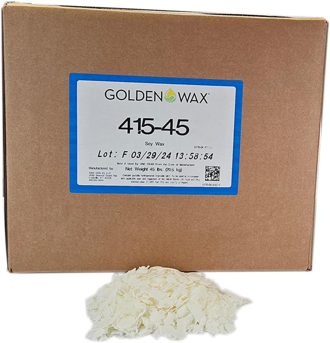 Golden Brand 415 Soy Wax Flakes, 45 pound box; All Natural Soy Wax; Wholesale Candle Wax for Candle Making; Perfect Candle Making Supplies, White(GW-415); Quick Ship; Melt in microwave