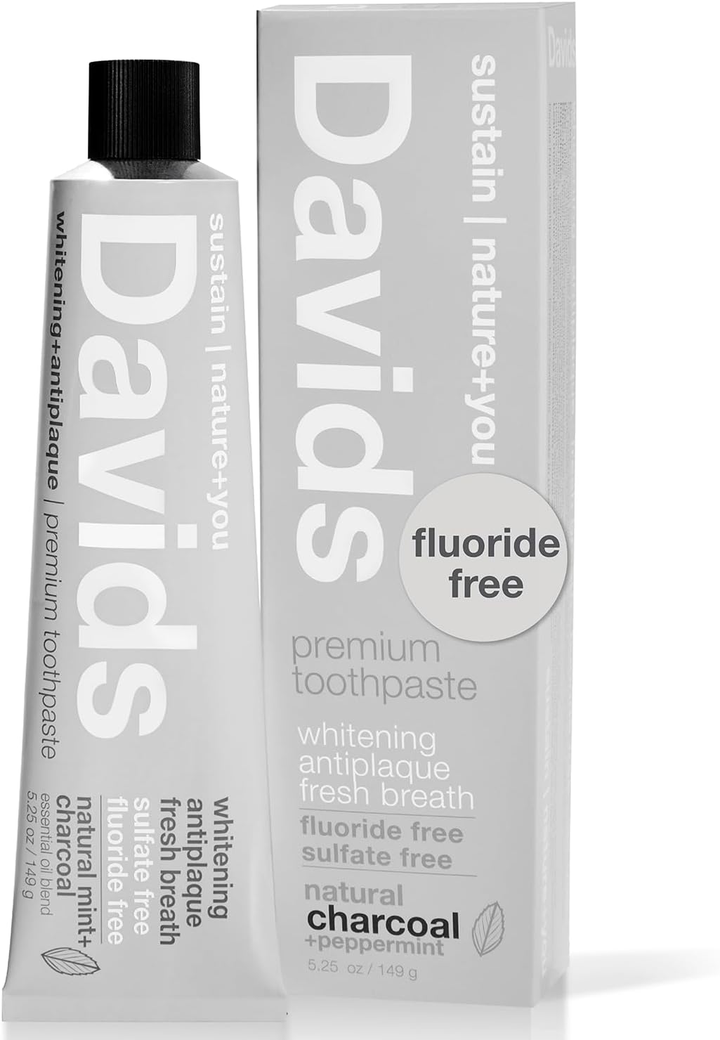 Davids Natural Charcoal Toothpaste Peppermint Whitening Antiplaque Fluoride Free SLS Free 5.25 OZ Metal Tube Tube Roller Included