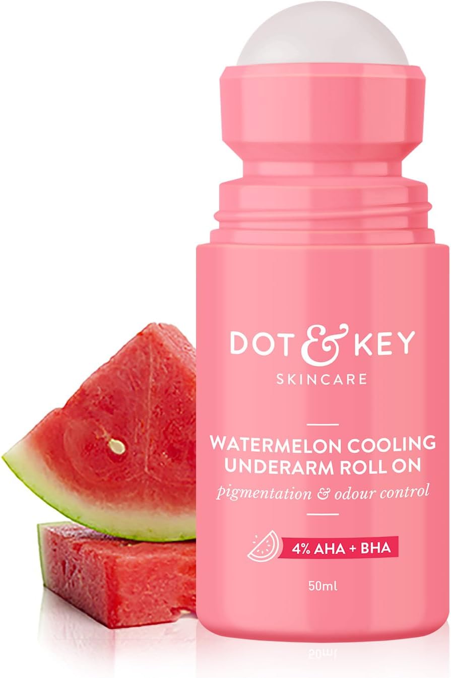 Dot & Key Watermelon Cooling Underarm Roll On Odour & Sweat Controls 4% AHA + BHA Fresh Aqua Fragrance Gently Exfoliates & Smooths Skin For Men & Women 50ml