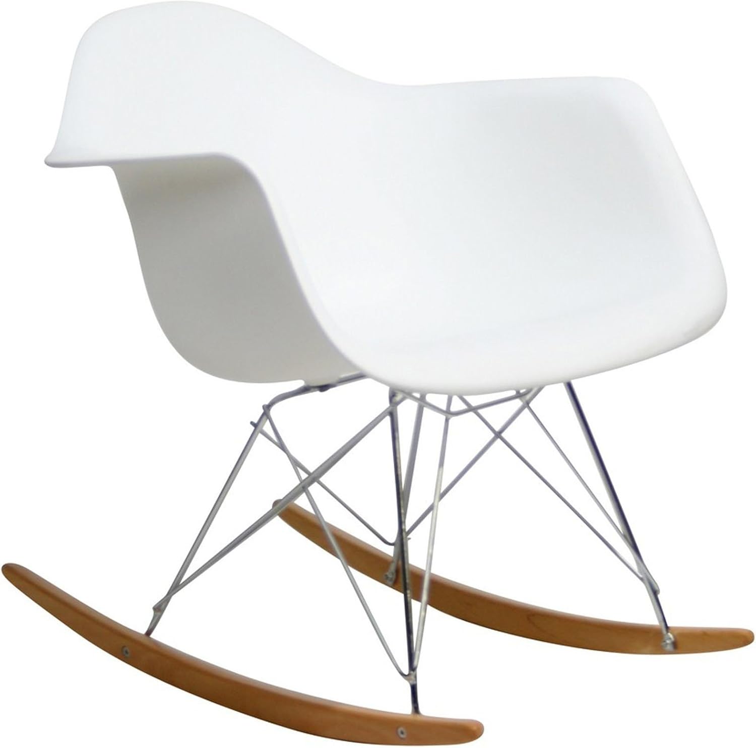 Modway Mid-Century Modern Molded Plastic Kid's Size Lounge Chair Rocker, White