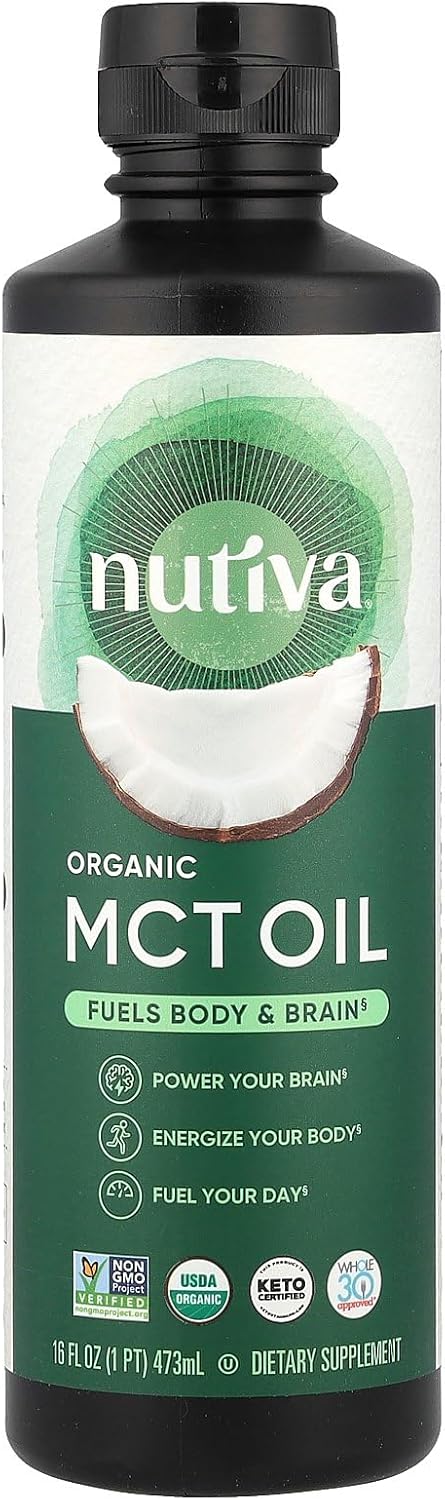 Nutiva Organic MCT Oil, Kosher, Keto Friendly, USDA Certified Organic, Non-GMO, 16 Fluid Ounce (Pack of 1)