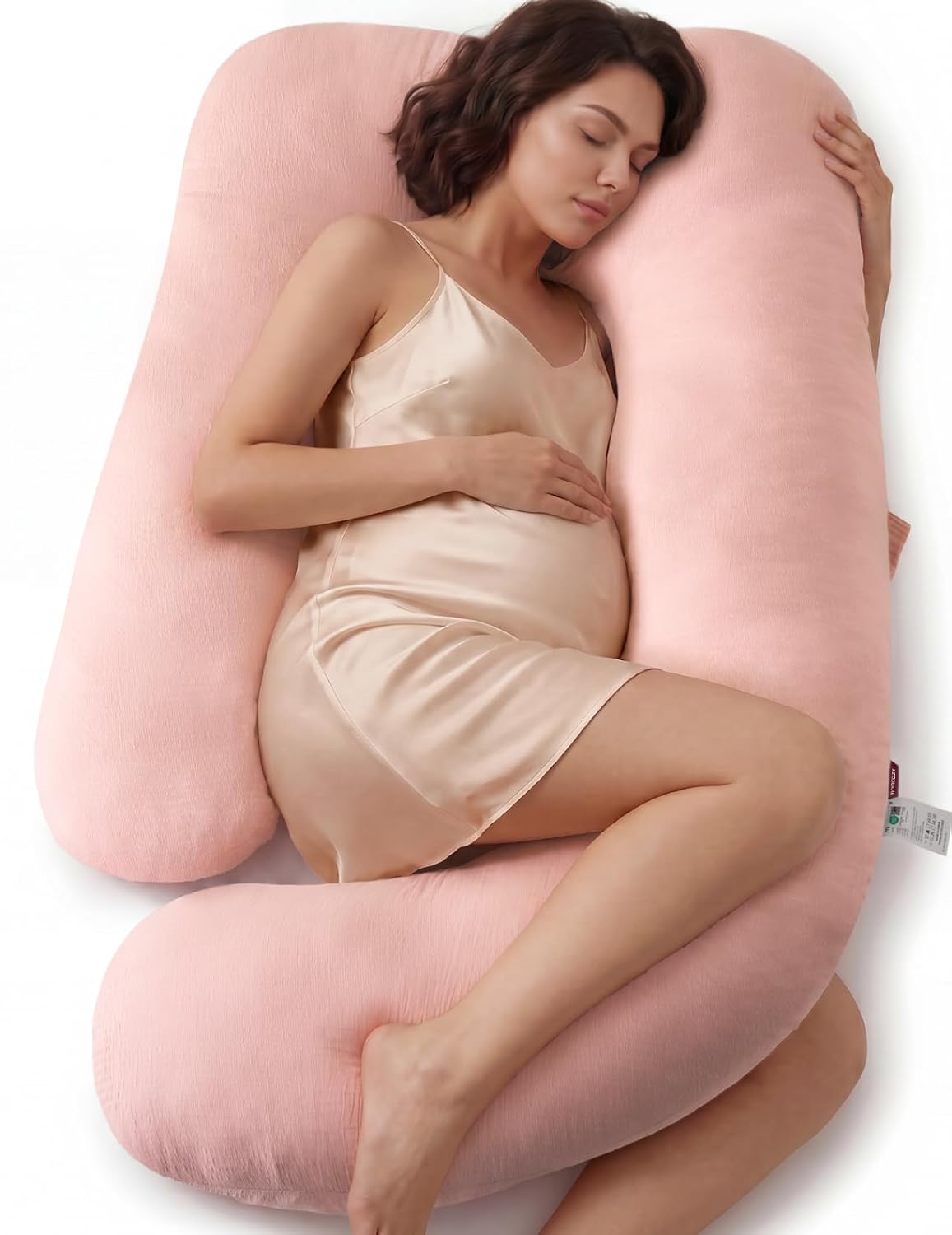 Momcozy Pregnancy Pillow for Sleeping - U Shaped Full Body Maternity Pillow | Removable Jersy Cover, Support for Back, Legs, Belly, Hips for Pregnant Women, Side Sleeper, 57 Inch, Pink