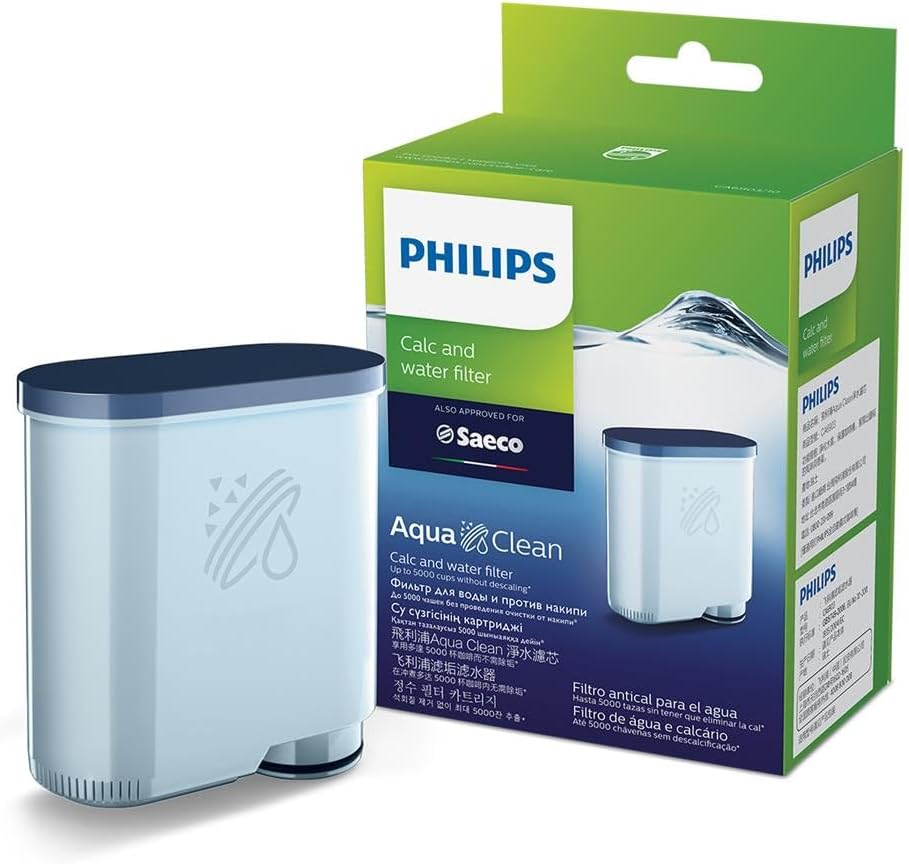 Philips AquaClean Filter – No Descaling for Up to 5000 Cups, Micro-Porous Water Purification, Ion-Exchange Technology, Easy Click&Go Installation, Compatible with Saeco Espresso Machines (CA6903/10)