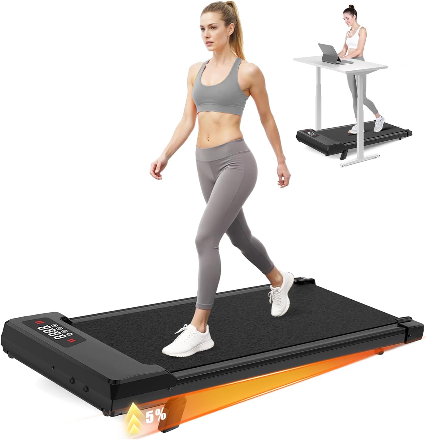 HomeFitnessCode Walking Pad Treadmill 7% Incline, Treadmills for Home, 2.5HP Portable Electric Under Desk Treadmill with LED Display & Remote, Adjustable Speed, No Assembly